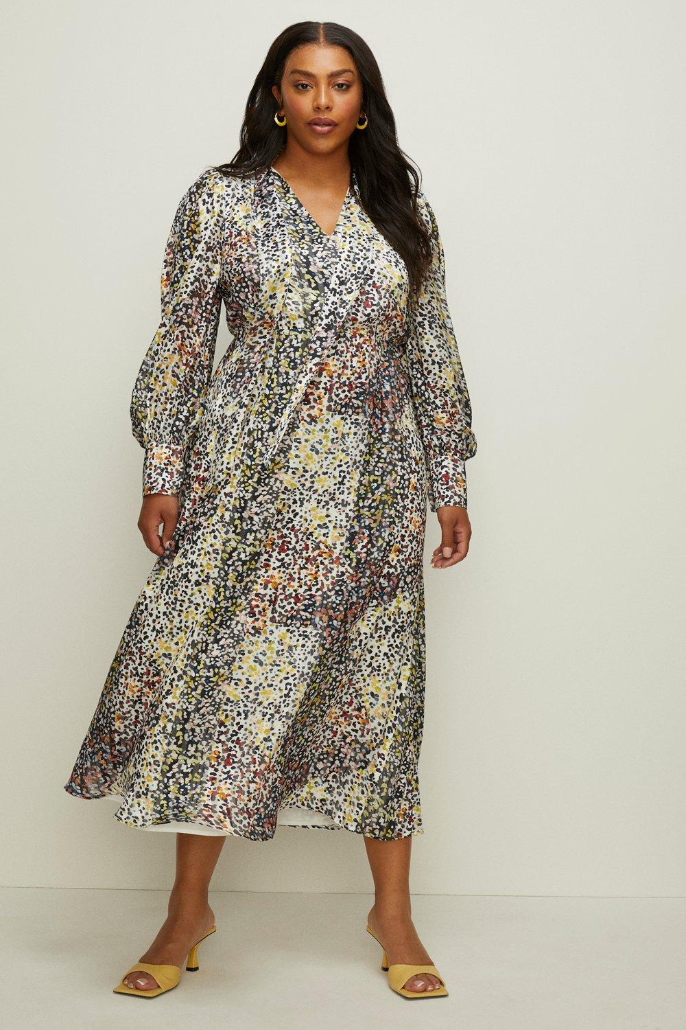 Dresses | Plus Size Mixed Printed Pussybow Midi Dress | Oasis