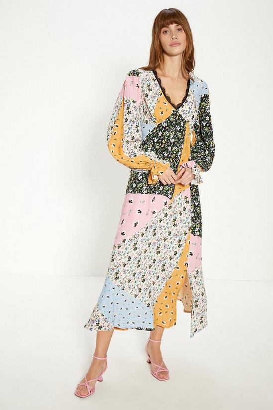 Oasis Lace Trim Patched Floral Print Midi Dress 1