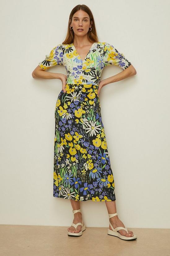 Oasis Slinky Jersey Floral Ruched Front Midi Dress 1