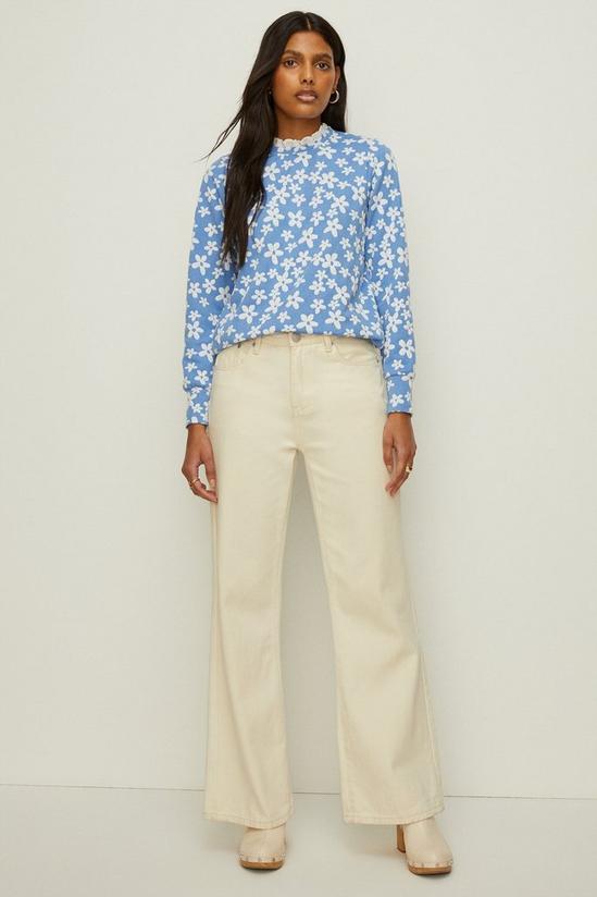 Oasis Floral Jacquard Broderie Collar Top 1