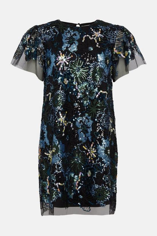 Oasis Sequin Embroidered Floral Mesh Shift Dress 4