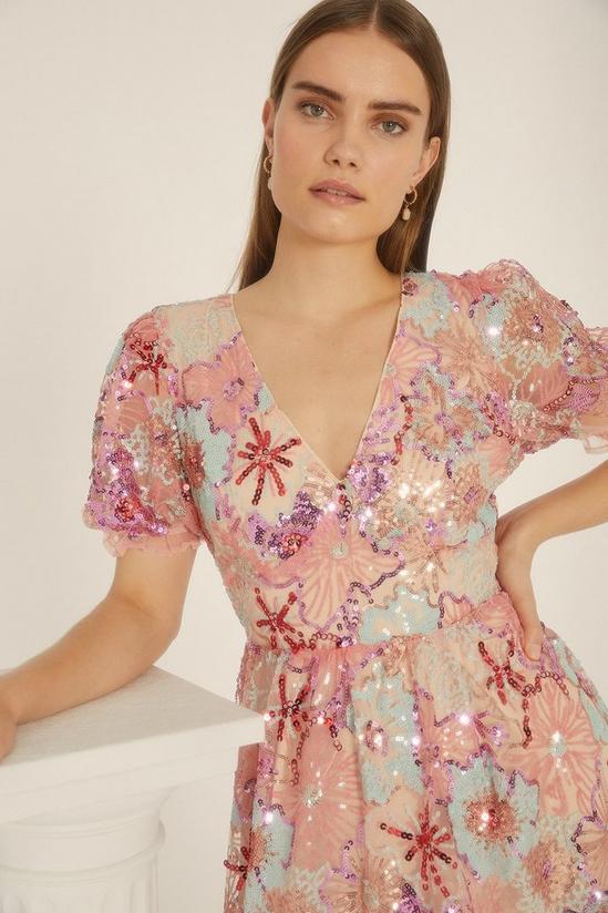 Oasis Sequin Embroidered Floral Mesh V Neck Maxi Dress 2