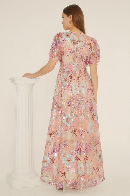 Oasis Sequin Embroidered Floral Mesh V Neck Maxi Dress 3
