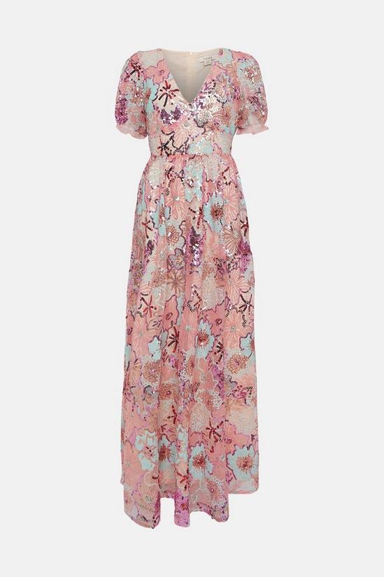 Oasis Sequin Embroidered Floral Mesh V Neck Maxi Dress 4