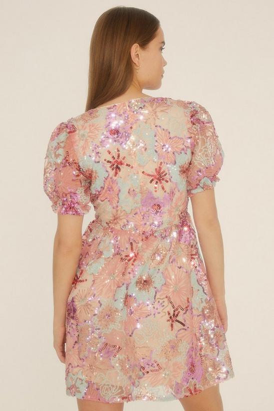 Oasis Sequin Embroidered Floral Mesh V Neck Skater Dress 3