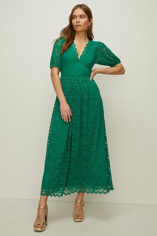 Oasis Lace Puff Sleeve V Neck Midaxi Dress 1