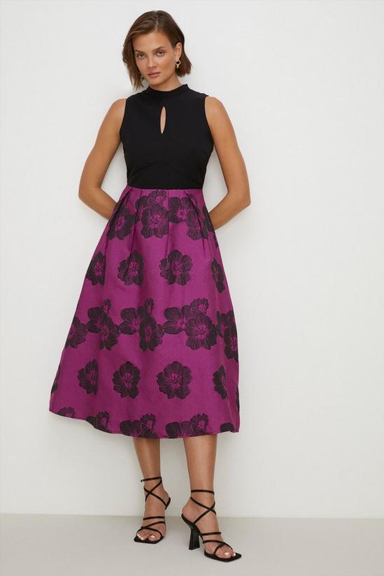 Oasis High Neck Jacquard Skirt Midi Dress 1