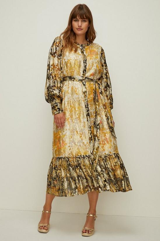 Oasis Plus Size Metallic Bird Printed Midi Dress 1