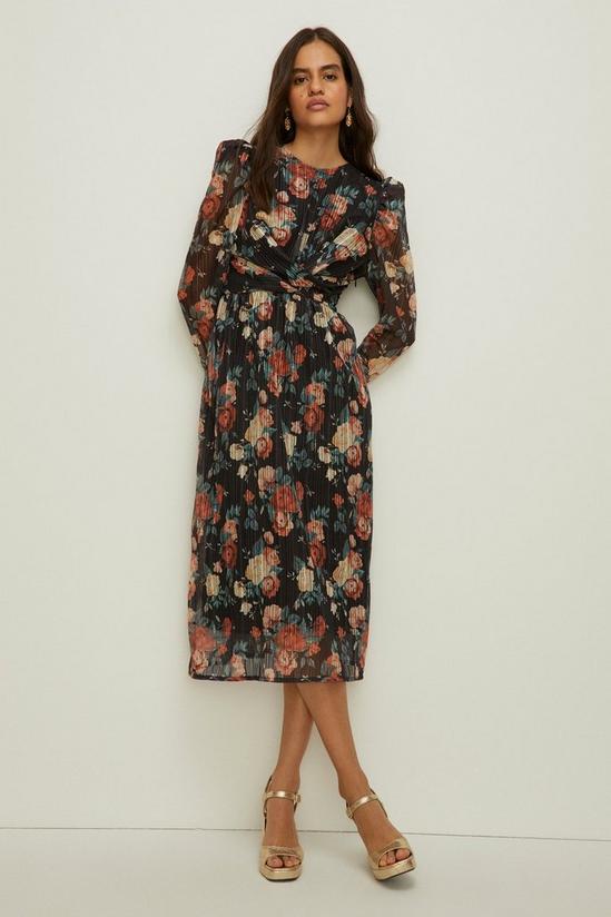 Oasis Floral Jacquard Plisse Cross Front Midi Dress 1