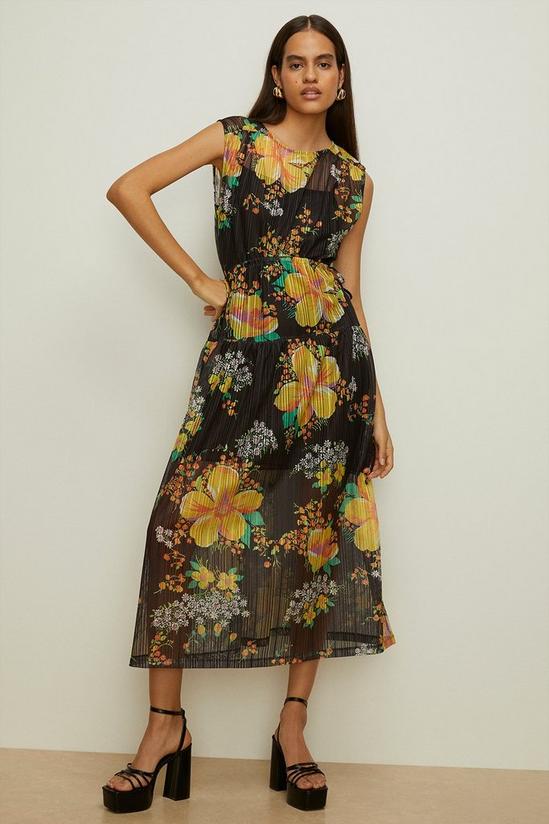 Oasis Floral Jacquard Plisse Tie Waist Midi Dress 1
