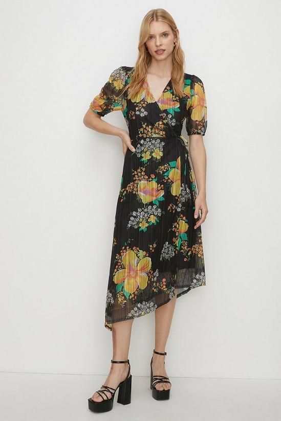 Oasis Floral Jacquard Plisse Wrap Midi Dress 1