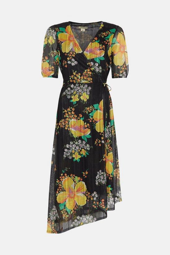 Oasis Floral Jacquard Plisse Wrap Midi Dress 4