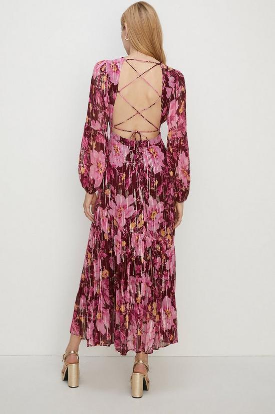 Oasis Metallic Floral Open Back Tiered Maxi Dress 4