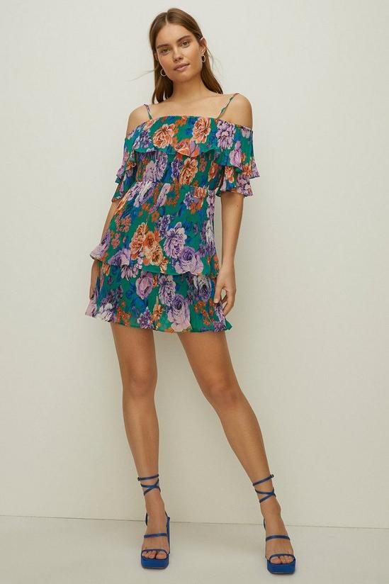 Oasis Bright Floral Pleated Ruffle Mini Dress 1
