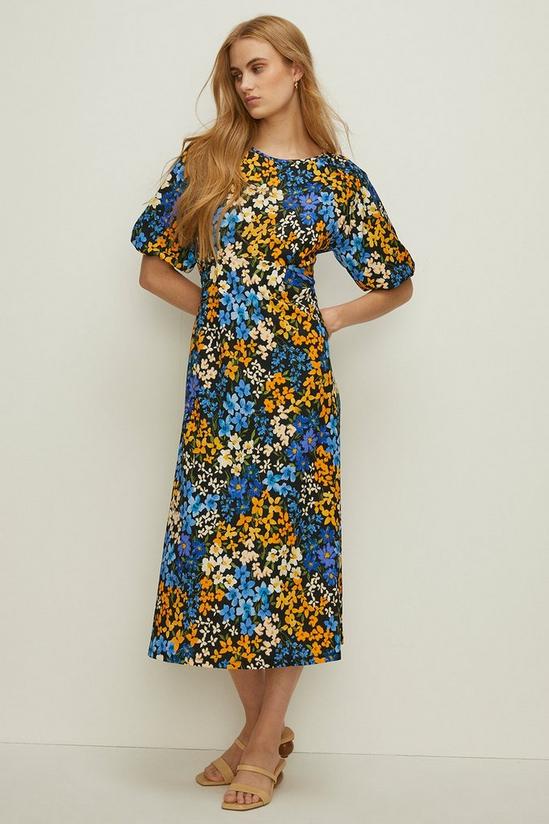 Oasis Floral Crinkle Puff Sleeve Midi Dress 1