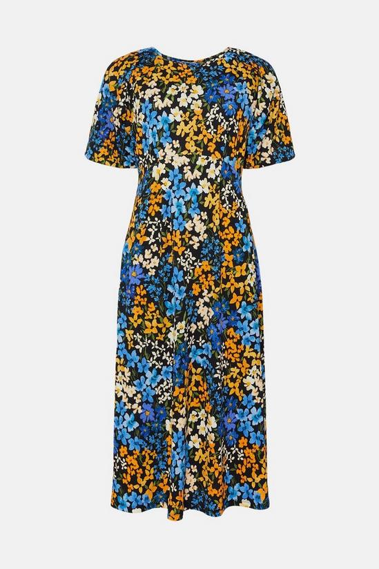 Oasis Floral Crinkle Puff Sleeve Midi Dress 4