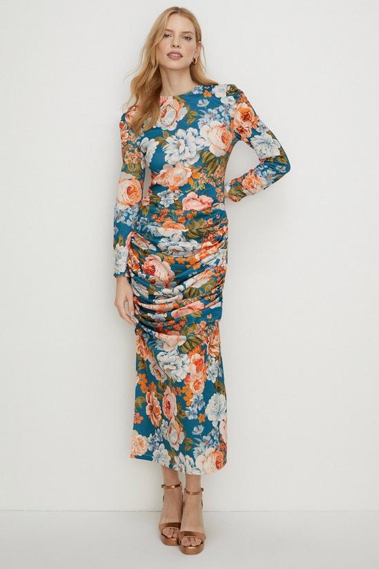 Oasis Tissue Crepe Floral Draped Split Midi Dress 1