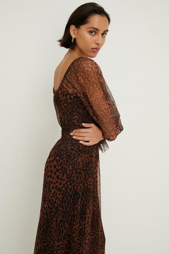 Oasis Leopard Plisse Scoop Neck Midi Dress 2
