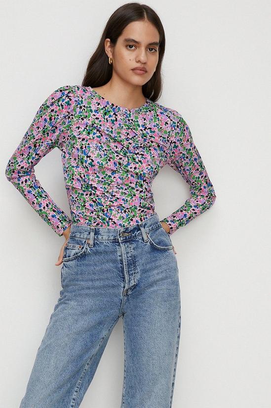 Oasis Floral Crinkle Gathered Front Detail Top 1