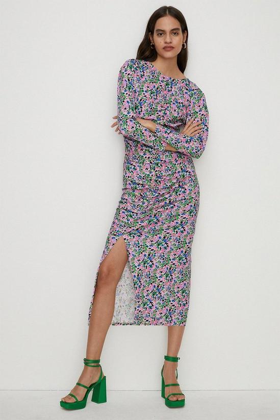 Oasis Floral Crinkle Gathered Front Detail Midi Dress 1