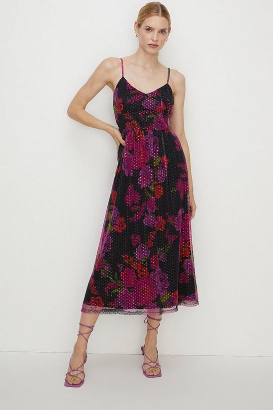 Oasis Floral Dobby Mesh Strappy Midi Dress 1