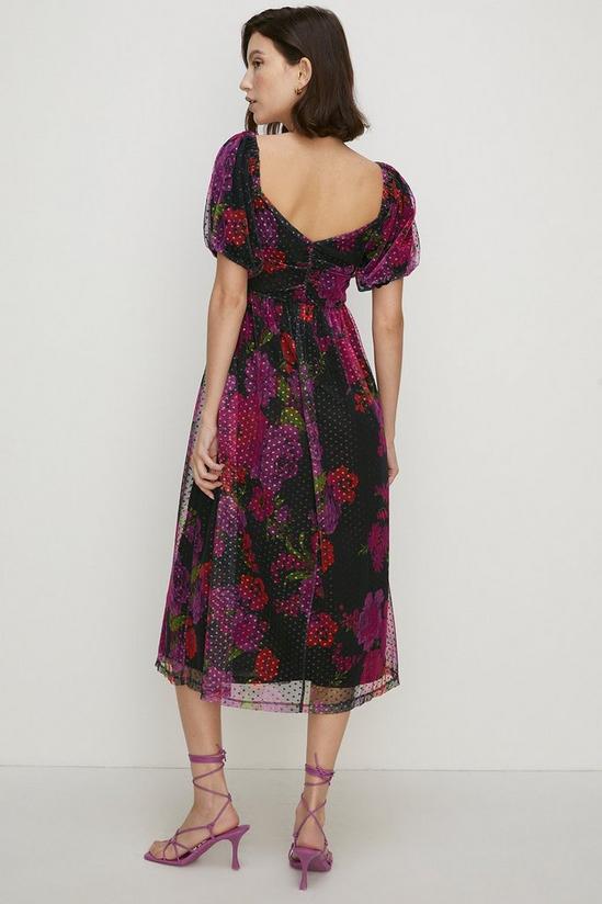 Oasis Floral Dobby Mesh Puff Sleeve Midi Dress 3