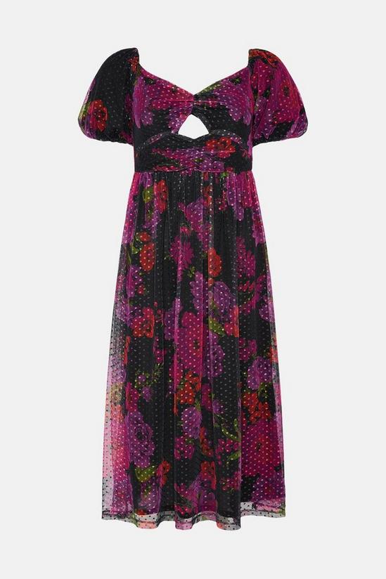 Oasis Floral Dobby Mesh Puff Sleeve Midi Dress 4