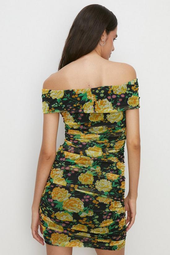 Oasis Floral Bardot Ruched Mesh Mini Dress 3