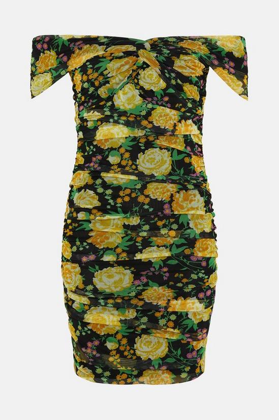 Oasis Floral Bardot Ruched Mesh Mini Dress 4