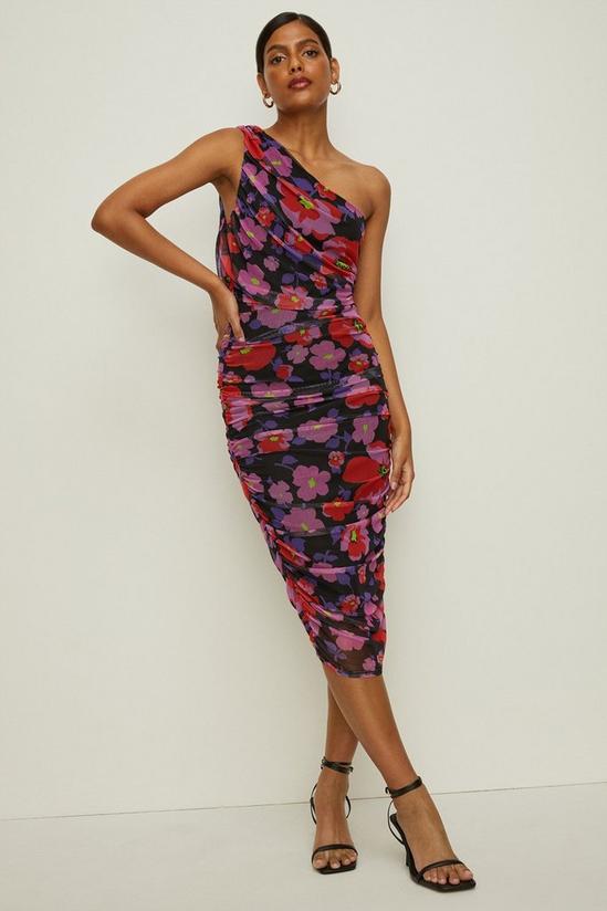Oasis Floral Mesh One Shoulder Ruched Midi Dress 2