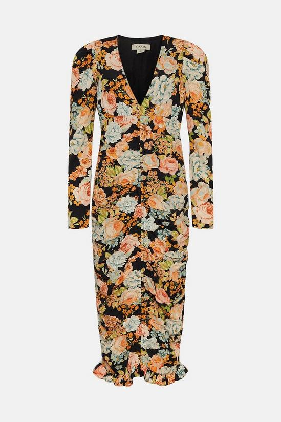 Oasis Petite Bold Floral All Over Ruched Midi Dress 4