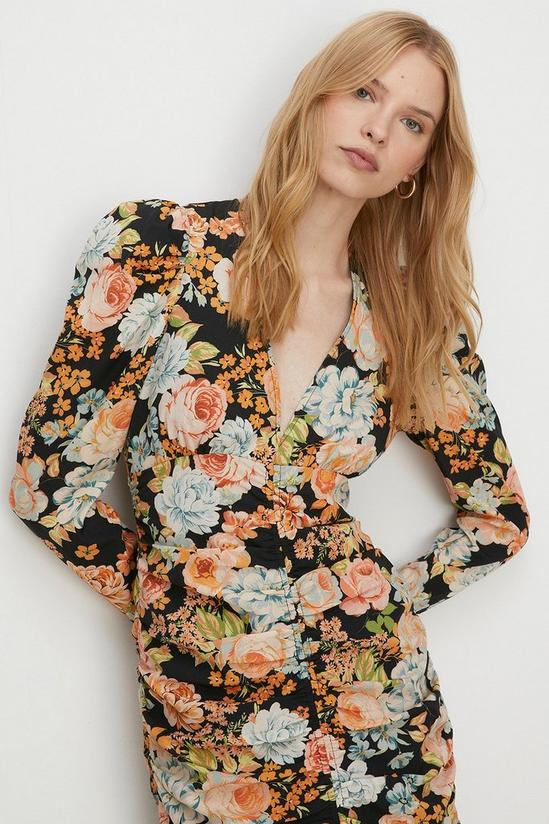 Oasis Bold Floral All Over Ruched Midi Dress 2