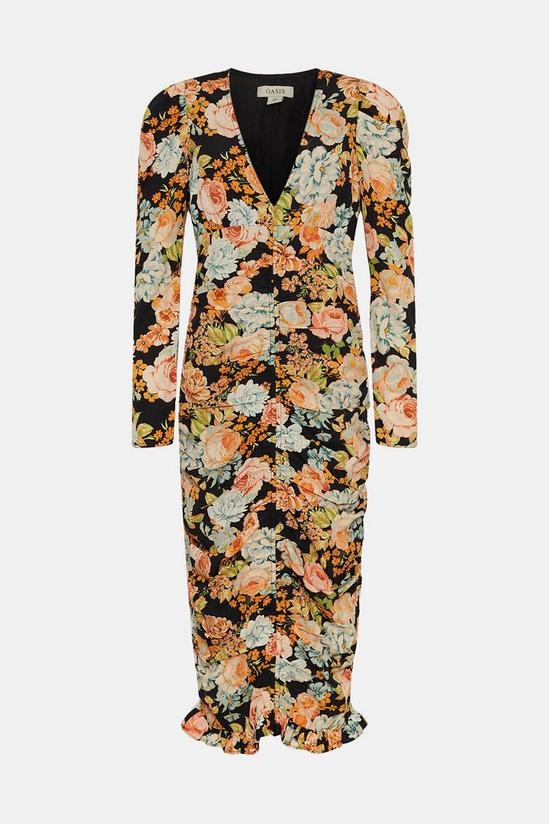 Oasis Bold Floral All Over Ruched Midi Dress 4