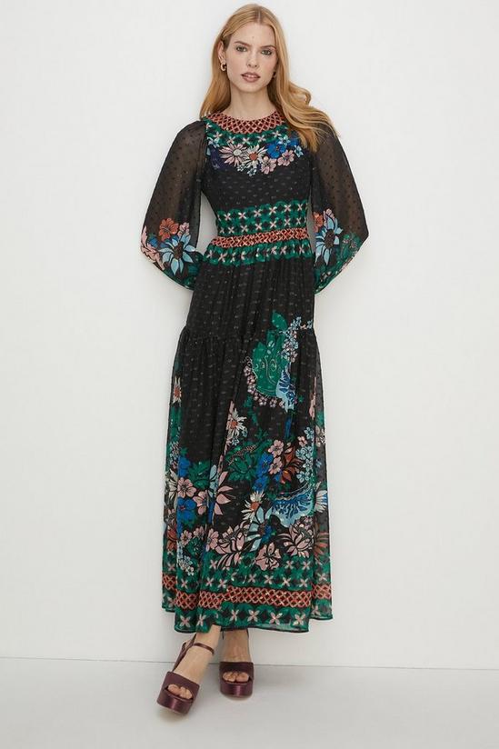 Oasis Border Floral Metallic Chiffon Midi Dress 2