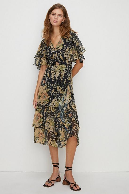 Oasis Crinkle Chiffon Vintage Floral Midi Dress 2