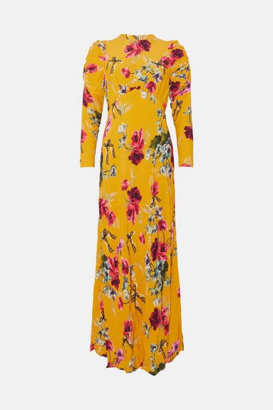 Oasis Ruched Long Sleeve Large Floral Midi Dress 4