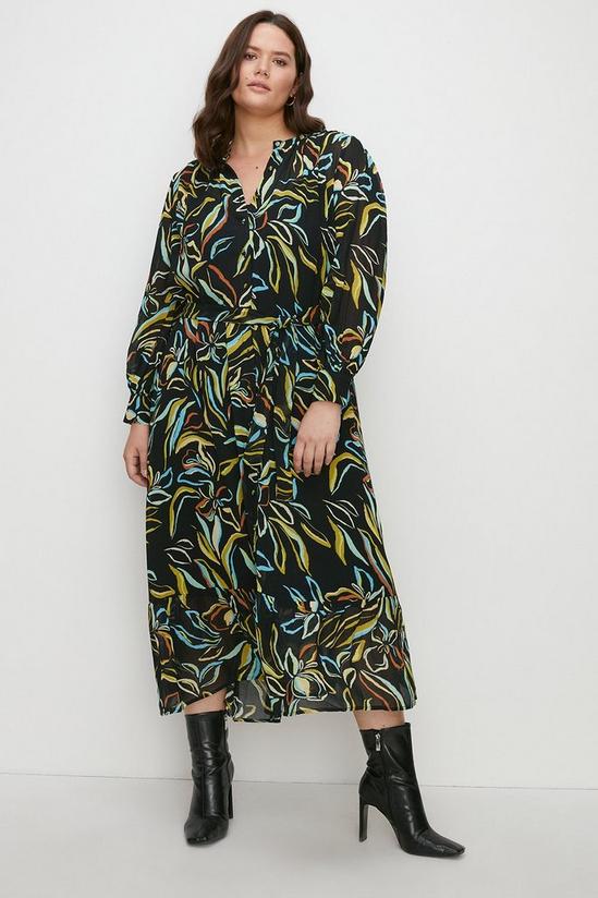 Oasis Plus Size Leafy Floral Belted Shirt Dress 2