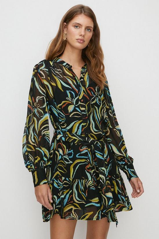 Oasis Petite Leafy Floral Belted Mini Shirt Dress 1