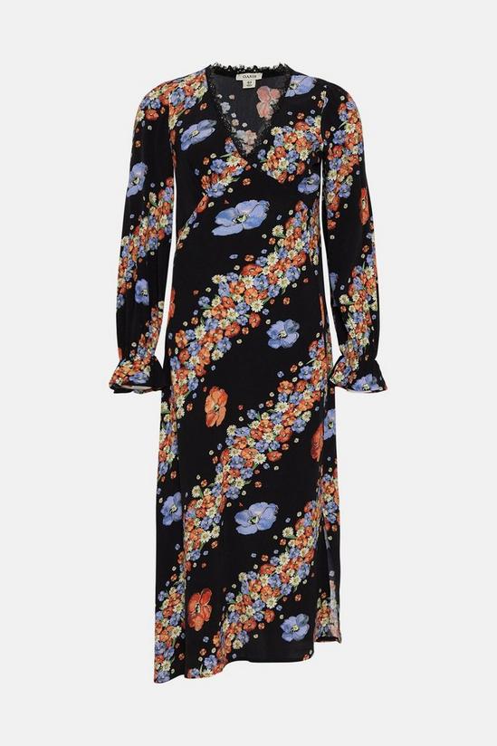 Oasis Lace Trim V Neck Diagonal Floral Midi Dress 4