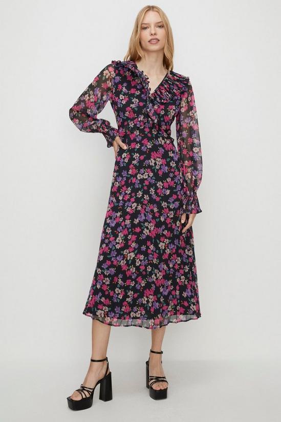 Oasis Petite Pleated V Neck Floral Midi Dress 1