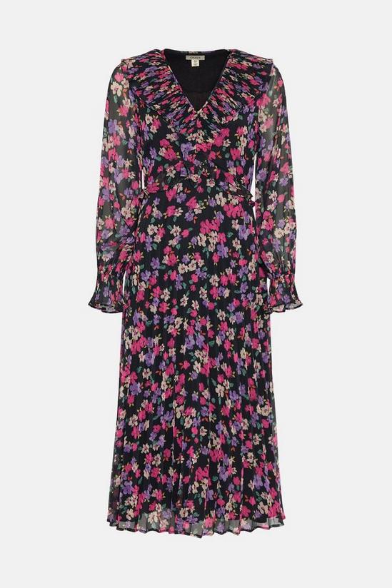 Oasis Petite Pleated V Neck Floral Midi Dress 4