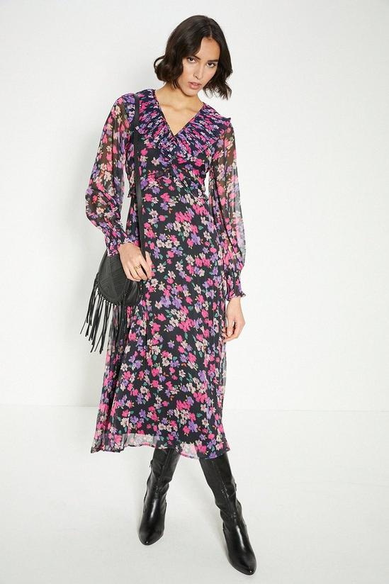 Oasis Pleated V Neck Floral Midi Dress 1