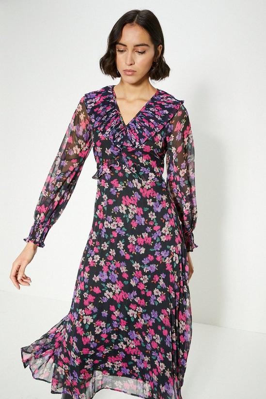 Oasis Pleated V Neck Floral Midi Dress 2