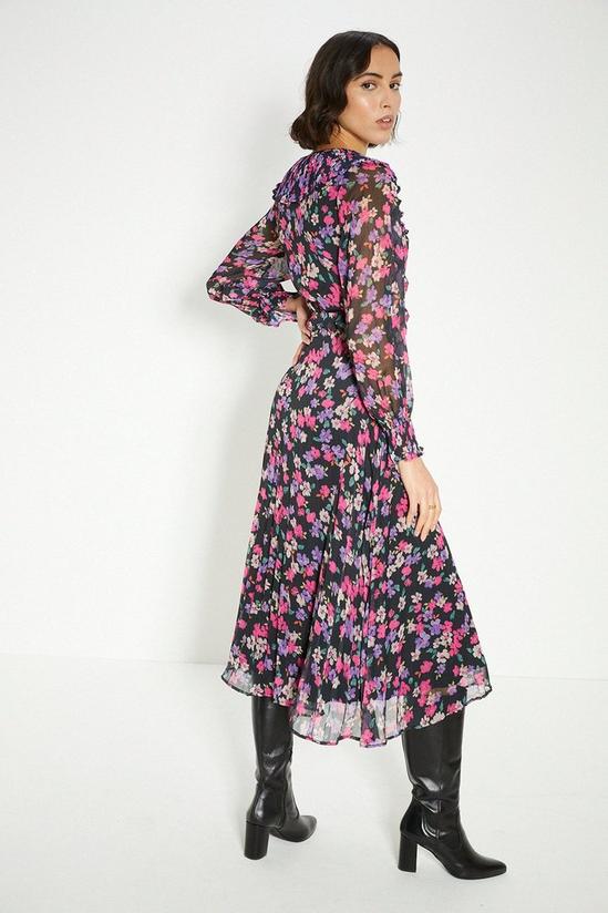 Oasis Pleated V Neck Floral Midi Dress 3