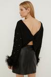 Oasis Feather Embellished Detail Cosy Twist Back Jumper thumbnail 3