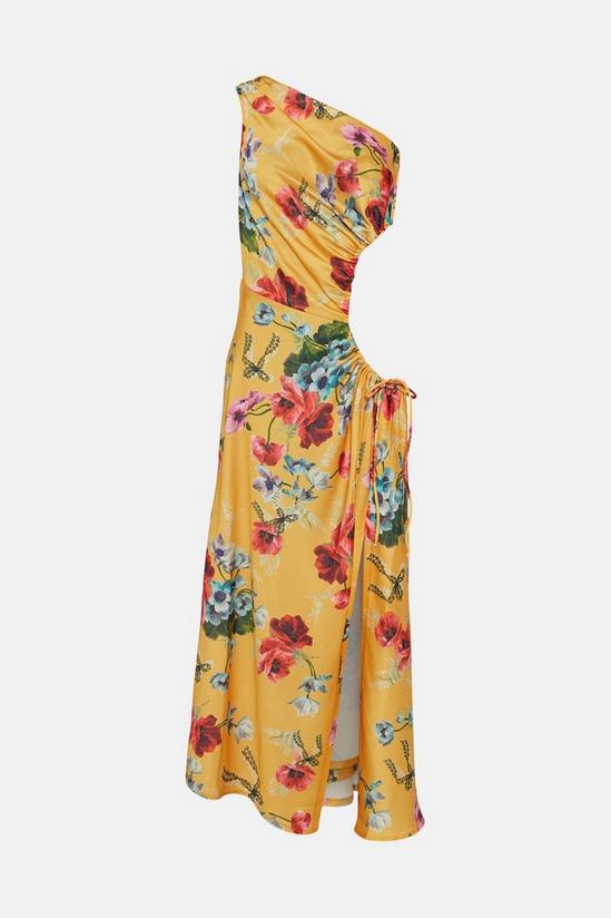 Oasis Floral One Shoulder Cut Out Satin Dress 4
