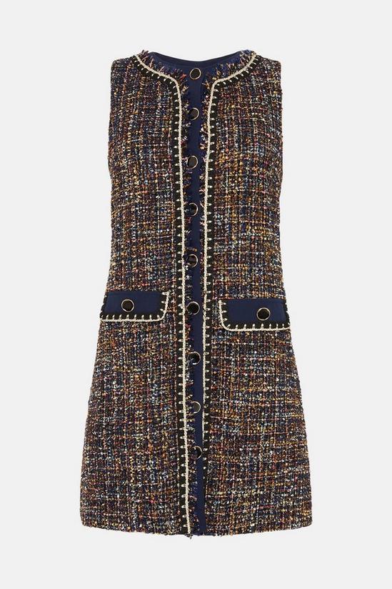 Oasis Tweed Trimmed Button Through Mini Dress 4