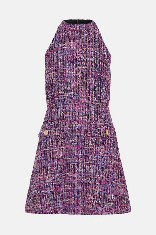 Oasis Purple Sequin Tweed Halter Mini Dress 4