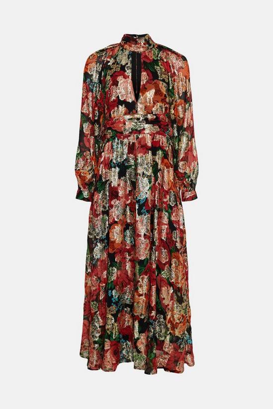 Oasis Large Rose Metallic Cut Out Maxi Dress 5