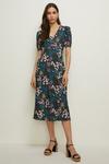 Oasis Petite Floral Ruched Sleeve Midi Dress thumbnail 1